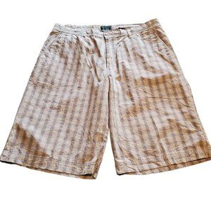 PARC 81 Sz 34 Long Plaid Gray Tan 11.5" inseam Cotton Shorts